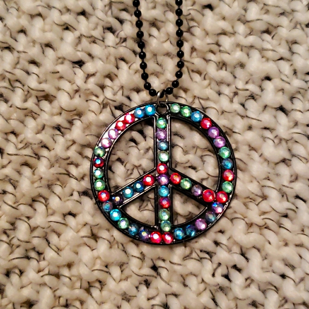 Cute Rhinestone Peace Necklace